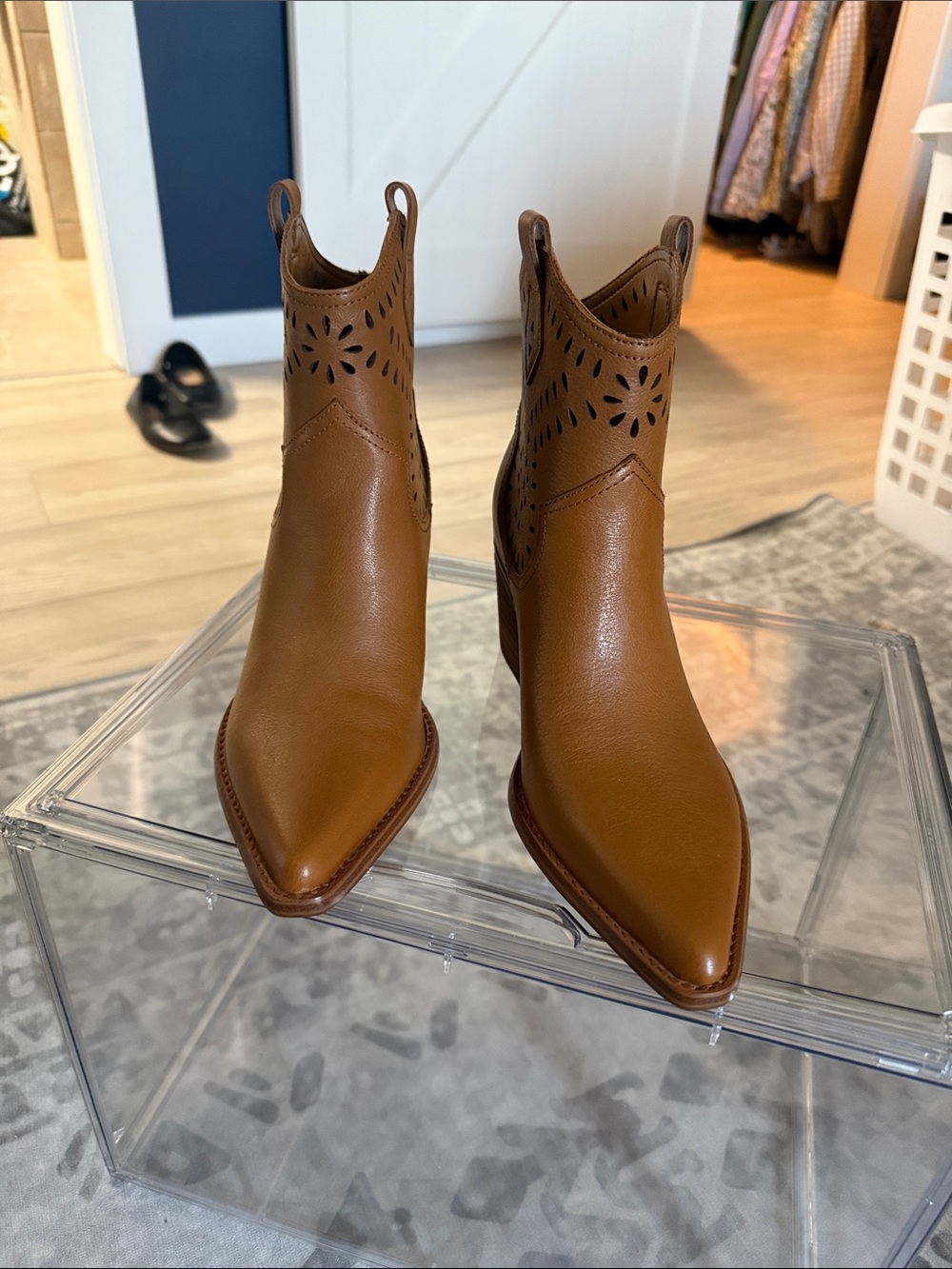 Marc Fisher Tan Pointed-Toe Western Ankle Booties